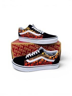Vans Old Skool Logo Flame Orange Black Women’s Size 8